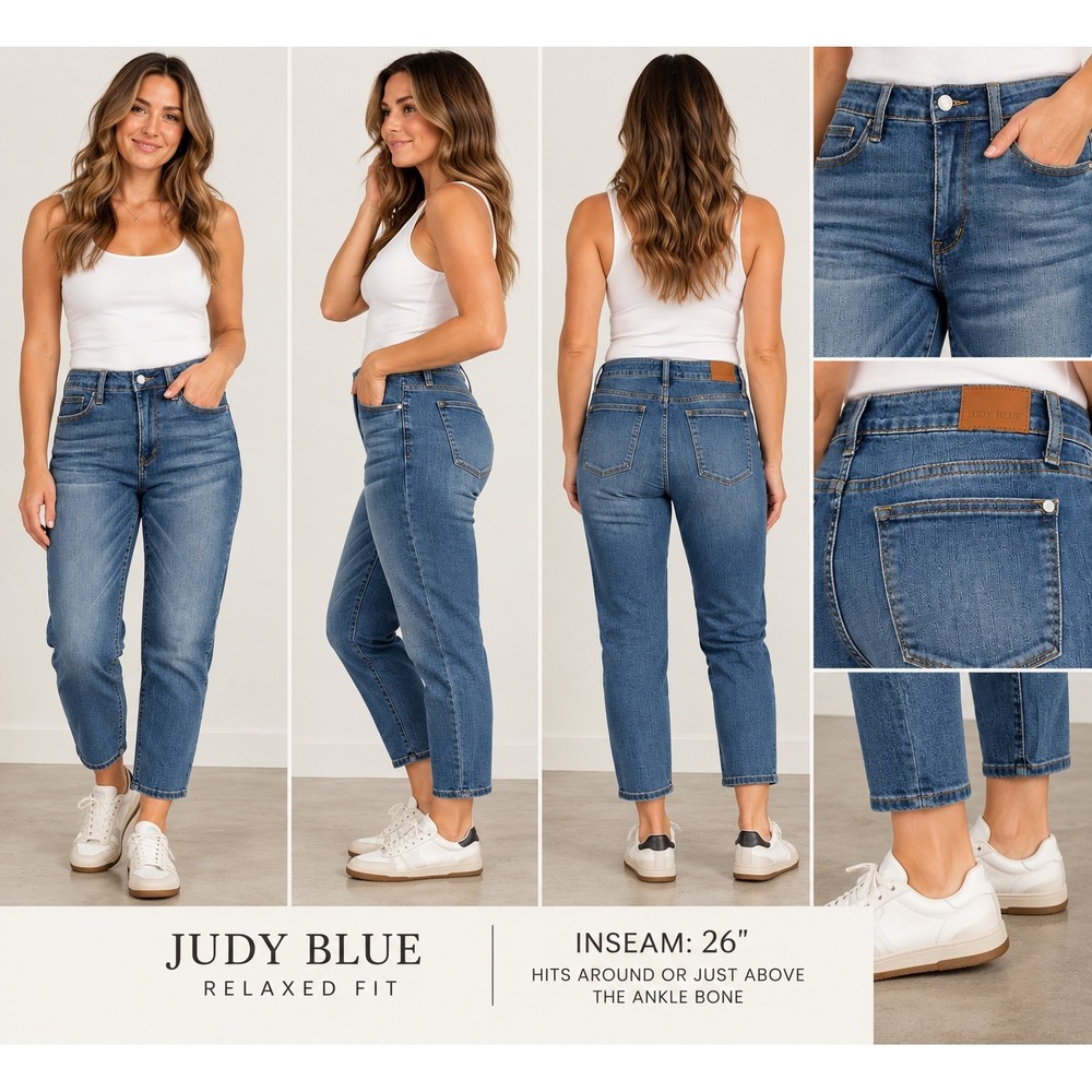 Judy Blue Relaxed Fit Mid Rise Cropped Jeans Whiskering JB82103-JS MD Size 29